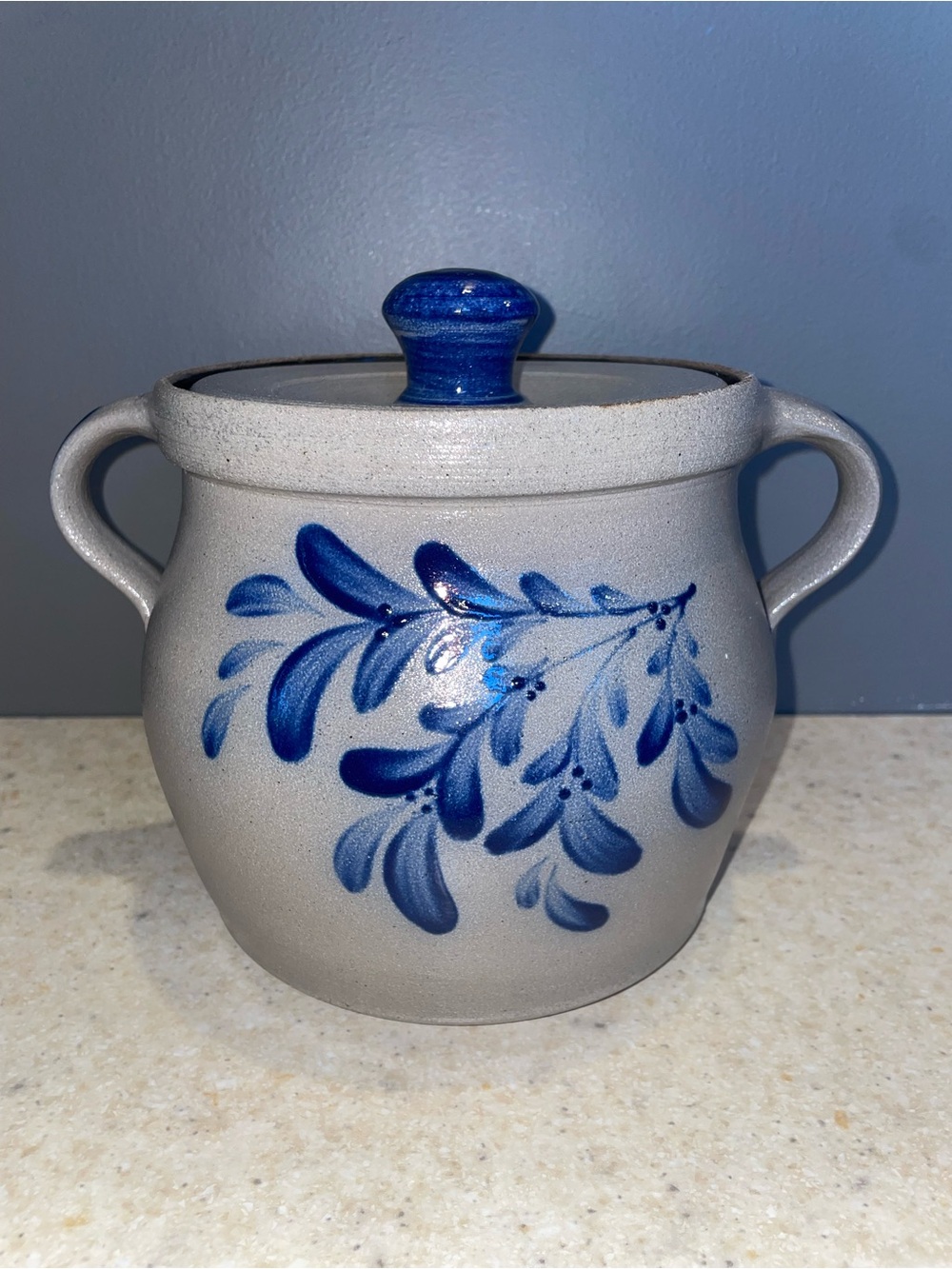 ROWE POTTERY WORKS Vintage Salt Glazed Pottery Bean Pot Jar Lidded Handmade